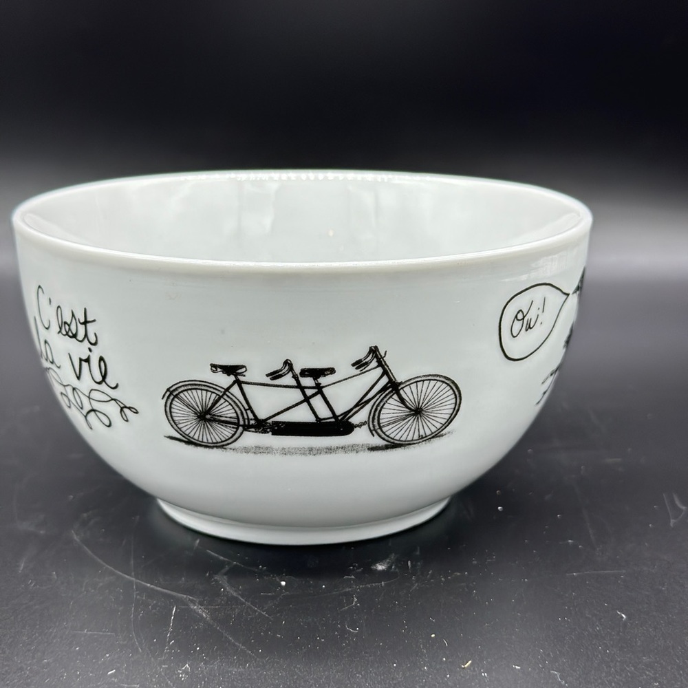 Printrun Co. Bowl‎ Bird Bicycle C’est La Vie French White Ceramic